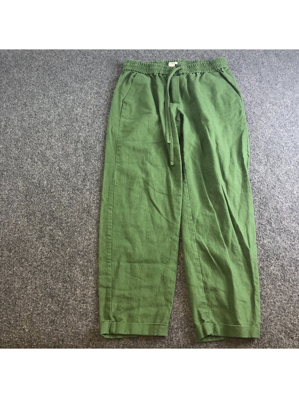 J. CREW Linen Cotton Pants Womens 4 Olive Green Elastic Drawstring Waist Pockets